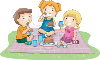 Royalty Free Clipart Image of a Kids Picnic