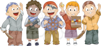 Royalty Free Clipart Image of Kids in Pirate Costume