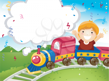 Royalty Free Clipart Image of a Child Riding in a Toy Train