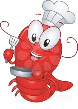 Royalty Free Clipart Image of a Lobster Dressed as a Chef
