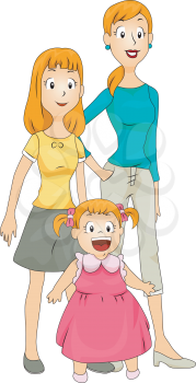 Royalty Free Clipart Image of a Mother and Daughters