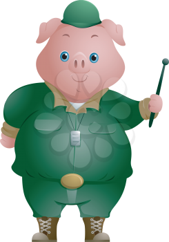 Royalty Free Clipart Image of a Pig Soldier
