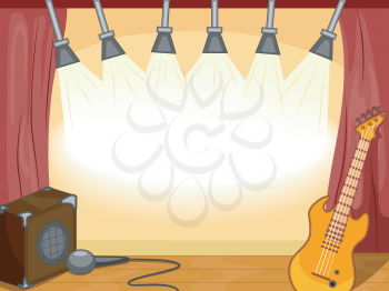Royalty Free Clipart Image of Instruments on an Empty Stage