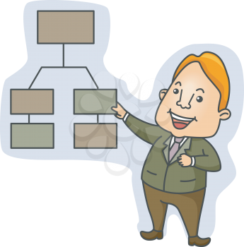 Royalty Free Clipart Image of a Man Pointing to a Chart