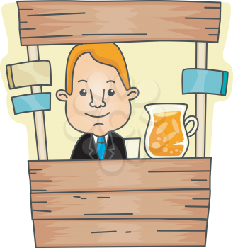 Royalty Free Clipart Image of a Man With a Lemonade Stand