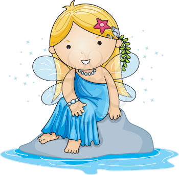 Royalty Free Clipart Image of a Water Fairy Sitting on a Rock