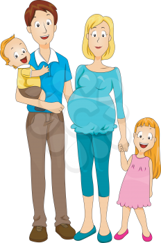 Royalty Free Clipart Image of a Family of Two Children, and an Expectant Mother