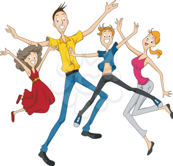 Royalty Free Clipart Image of a Jumping Family