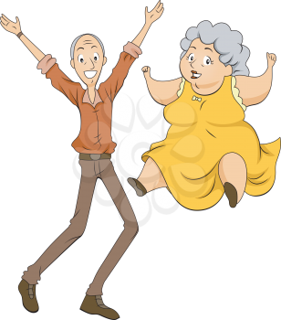 Royalty Free Clipart Image of a Jumping Older Couple