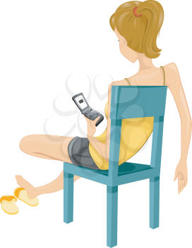 Royalty Free Clipart Image of a Teen Slouching in a Chair While Sending a Text Message