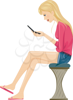 Royalty Free Clipart Image of a Teenager Texting
