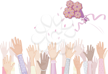 Royalty Free Clipart Image of a Bridal Bouquet Being Thrown