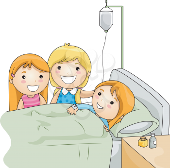 Royalty Free Clipart Image of Children Visiting a Sick Friend