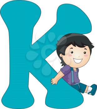 Royalty Free Clipart Image of a Boy Leaning on a Letter K