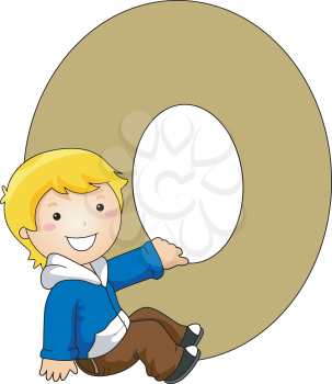 Royalty Free Clipart Image of a Little Boy Holding an O