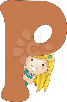 Royalty Free Clipart Image of a Girl Peeking From Behind a P
