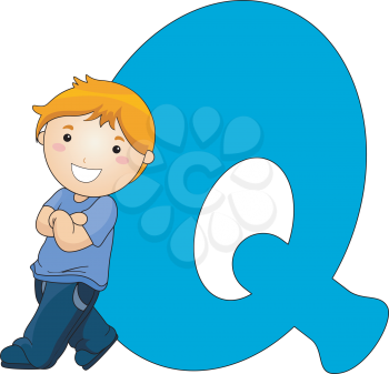 Royalty Free Clipart Image of a Little Boy Resting Against a Q