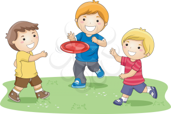 Royalty Free Clipart Image of Children Playing Frisbee