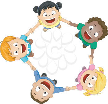 Royalty Free Clipart Image of a Circle of Children Holding Hands