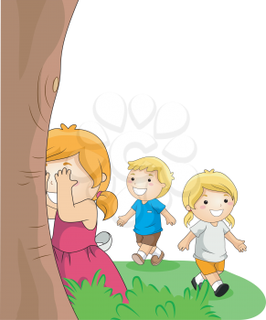 Royalty Free Clipart Image of Children Playing Hide and Seek