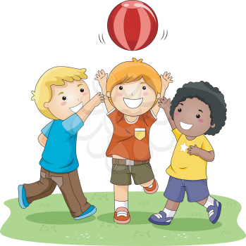 Royalty Free Clipart Image of Three Children Playing Ball