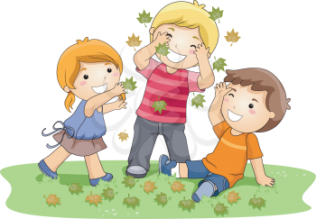 Royalty Free Clipart Image of Children Playing With Leaves