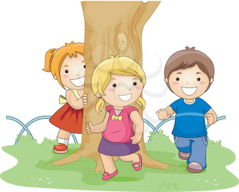 Royalty Free Clipart Image of Children Playing Around a Tree