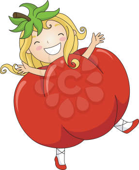 Royalty Free Clipart Image of a Little Girl in a Tomato Costume