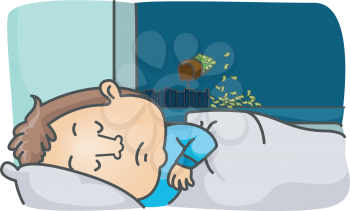 Royalty Free Clipart Image of a Man Sleeping and Making Money