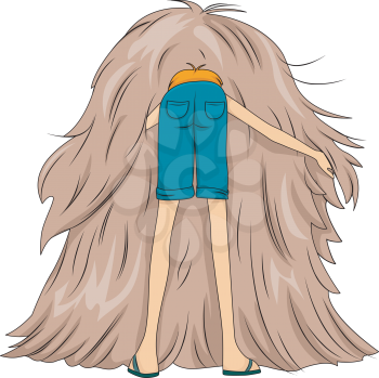 Royalty Free Clipart Image of a Woman With Her Head in a Haystack