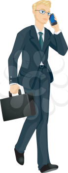 Royalty Free Clipart Image of a Man in a Business Suit Talking on a Phone