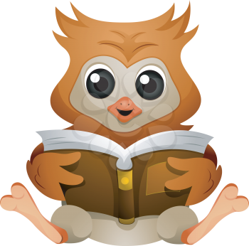 Royalty Free Clipart Image of an Owl Reading a Book