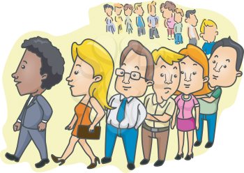 Royalty Free Clipart Image of a Line of People