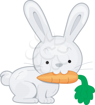 Royalty Free Clipart Image of a Rabbit With a Carrot in Its Mouth