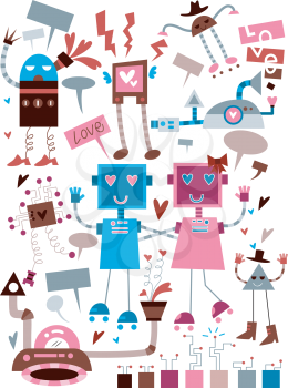 Royalty Free Clipart Image of Love Robots