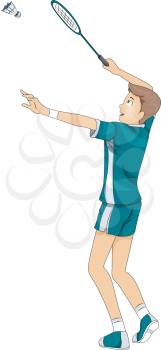 Royalty Free Clipart Image of a Boy Playing Badminton