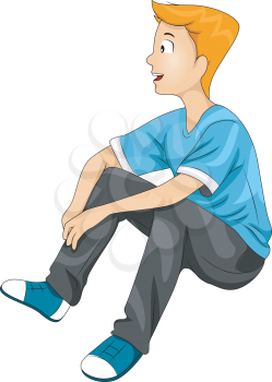 Royalty Free Clipart Image of a Boy Sitting With His Knees Bent