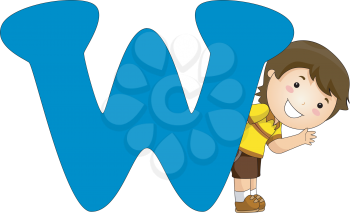 Royalty Free Clipart Image of a Boy Beside a W