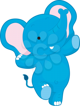 Royalty Free Clipart Image of a Dancing Blue Elephant