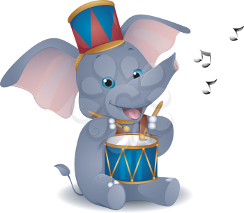 Royalty Free Clipart Image of an Elephant Drummer