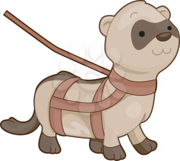 Royalty Free Clipart Image of a Ferret on a Leash