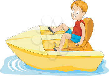 Royalty Free Clipart Image of a Boy in a Pedal Boat