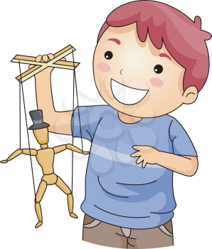 Royalty Free Clipart Image of a Young Puppeteer