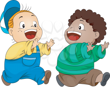 Royalty Free Clipart Image of Two Children Playing Tag