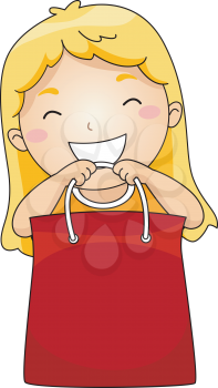 Royalty Free Clipart Image of a Girl With a Gift Bag