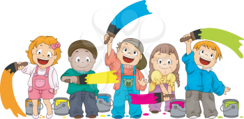 Royalty Free Clipart Image of Children Painting
