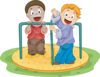 Royalty Free Clipart Image of Children on a Playground Ride