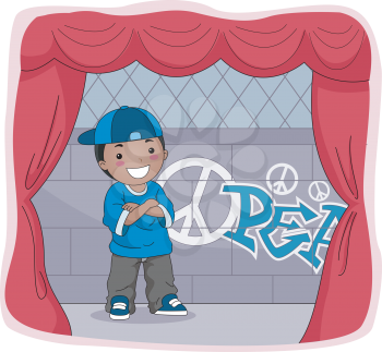 Royalty Free Clipart Image of a Kid on Stage