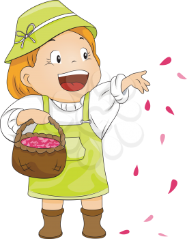 Royalty Free Clipart Image of a Child Throwing Petals Outside
