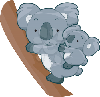 Royalty Free Clipart Image of a Koala and Baby